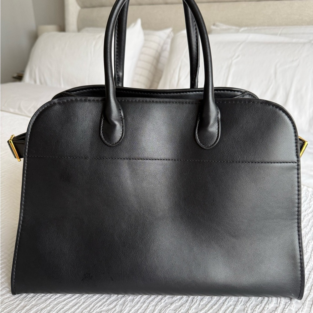 The Row Margaux Inspired Black Leather Drawstring Pouch with Gold Accents - Picture 11 of 14